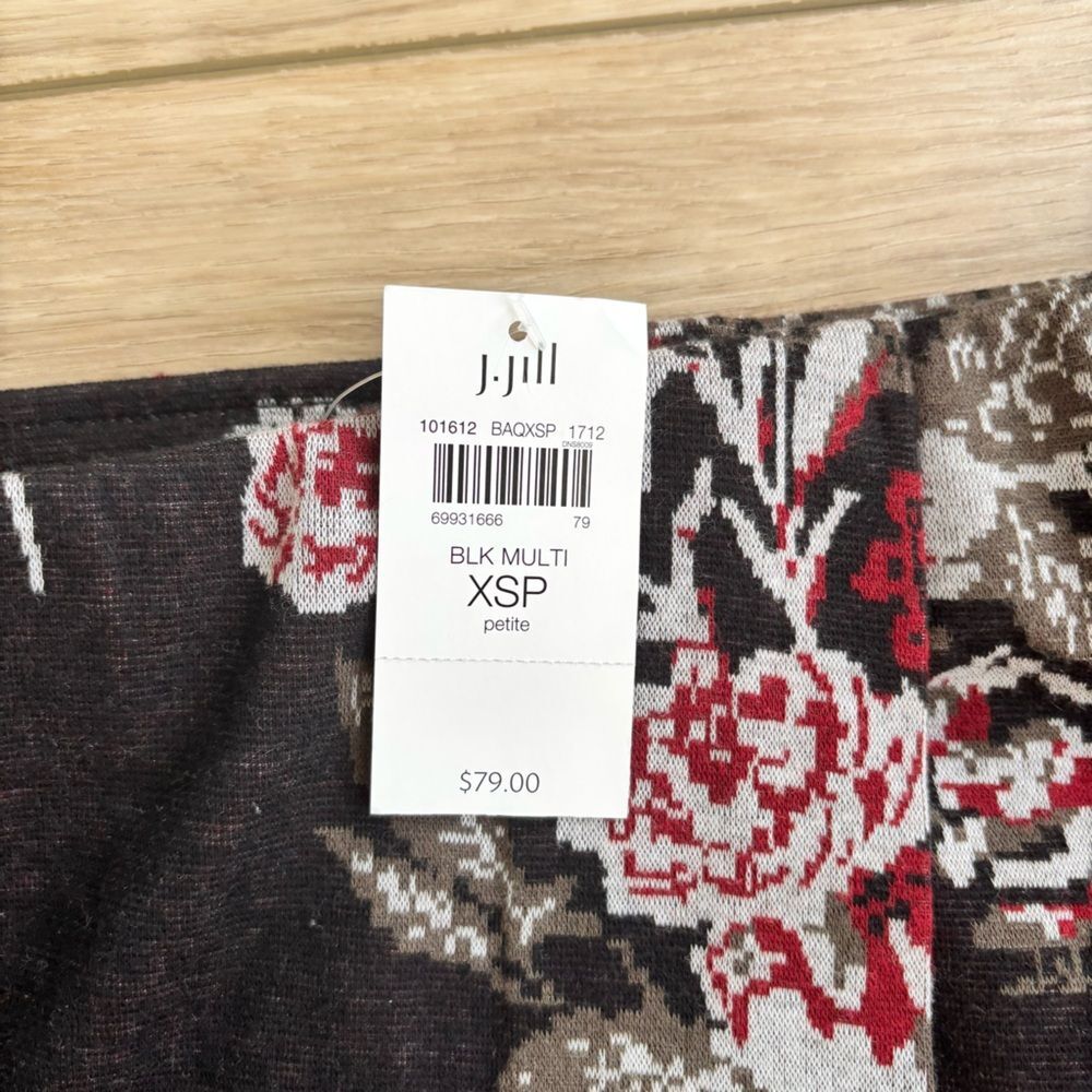 J.Jill Black Floral Knit Skirt XS Petite Pull On NWT Cottagecore - Picture 5 of 9